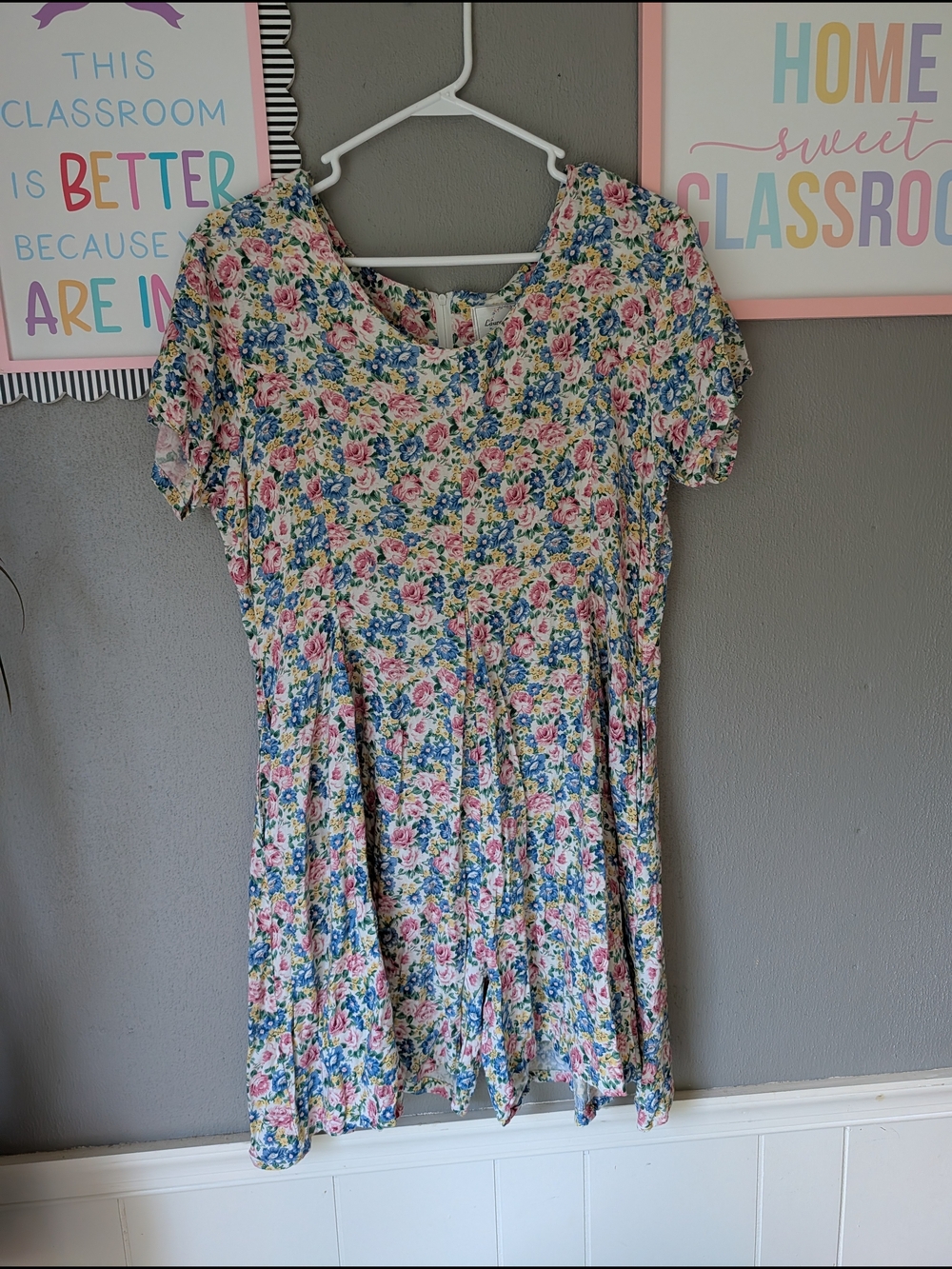 Lauren Brooke Women’s Floral Short Sleeve Romper - Pink,Blue& Yellow L